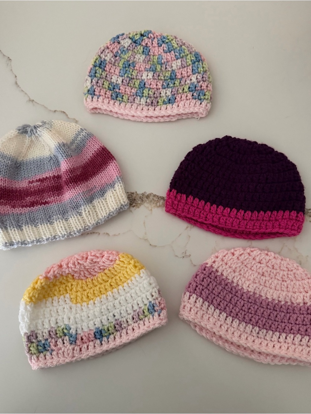 Handmade Baby Beanie Lot of 5 Crochet & Knit